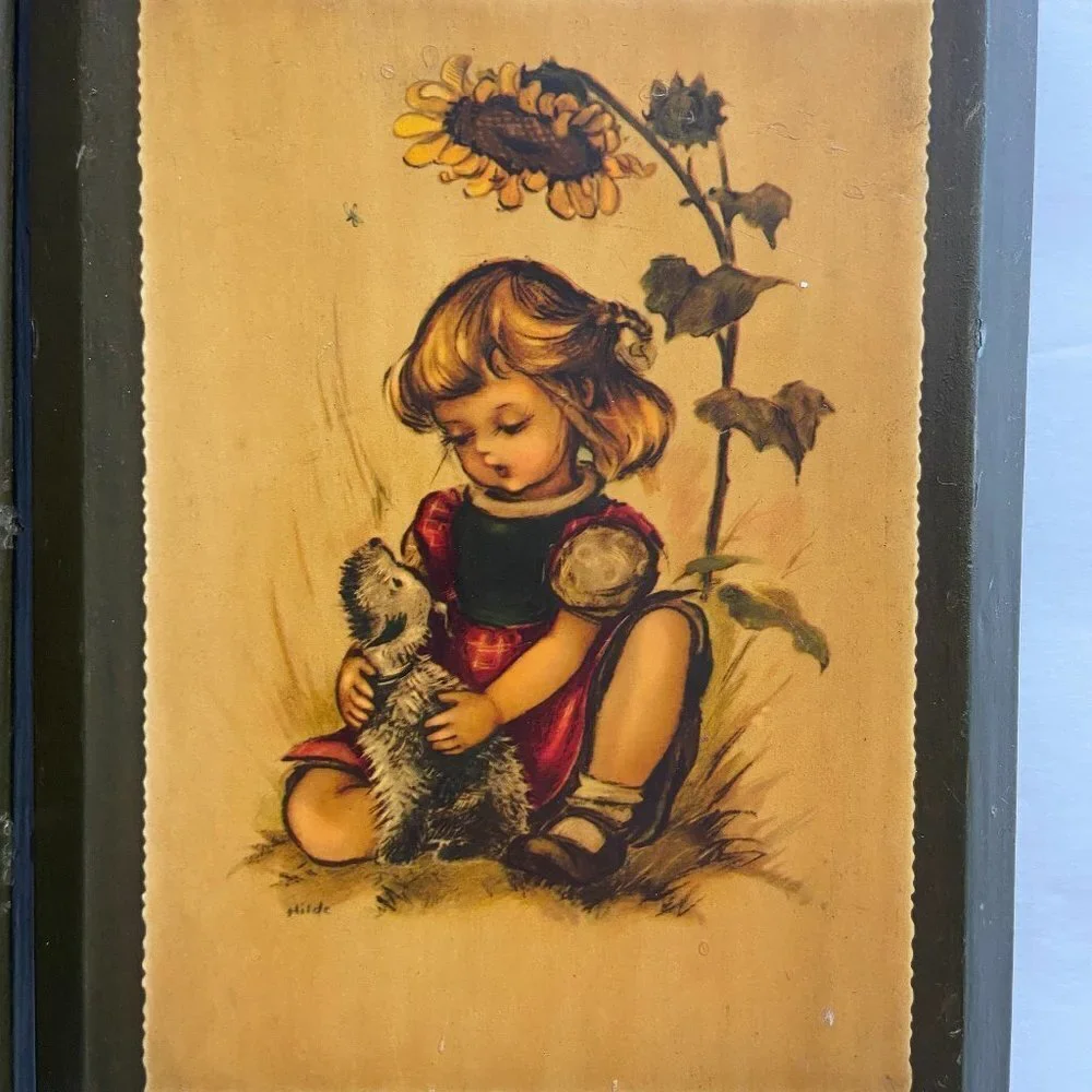 Vintage Cute  Wooden Wall Decor Boy Girl Dogs 2 pc